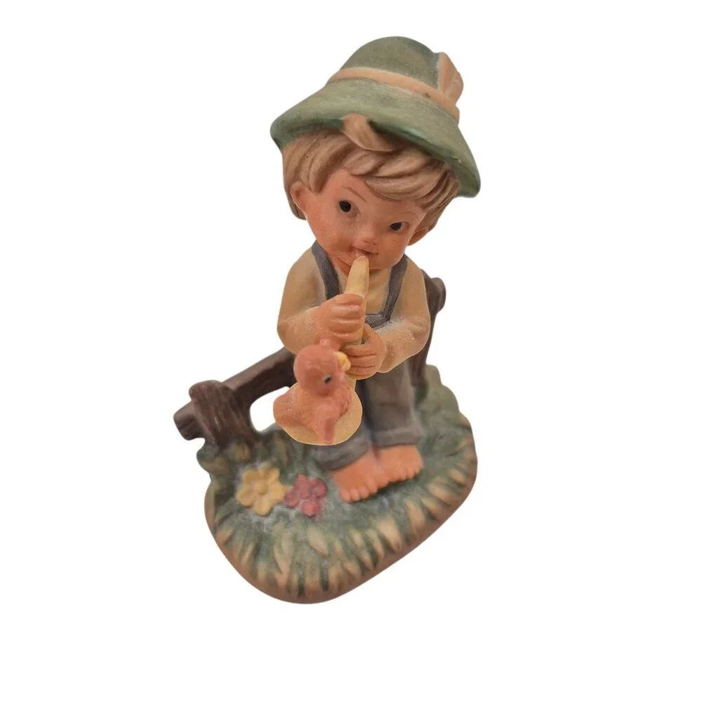 Napco Boy Figurine Boy Playing Saxophone Bird Fence Vintage Japan Porcelain - Picture 3 of 10